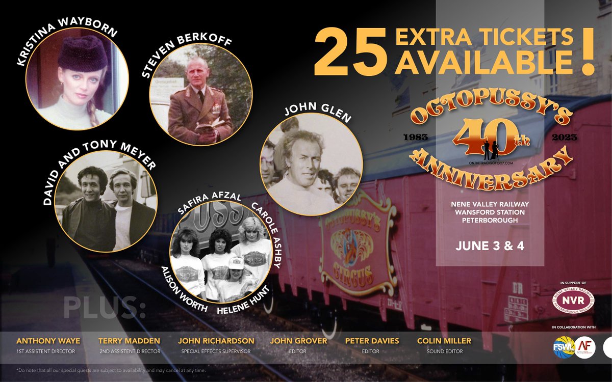 Onthetracks007's tweet photo. Great news! We have managed to arrange 25 EXTRA TICKETS for our OCTOPUSSY 40th ANNIVERSARY Celebration, June 3+4 at Nene Valley Railway! Don't miss out this time: https://t.co/iF4oQqvCA4   #JamesBond https://t.co/3aCo2cGqyc