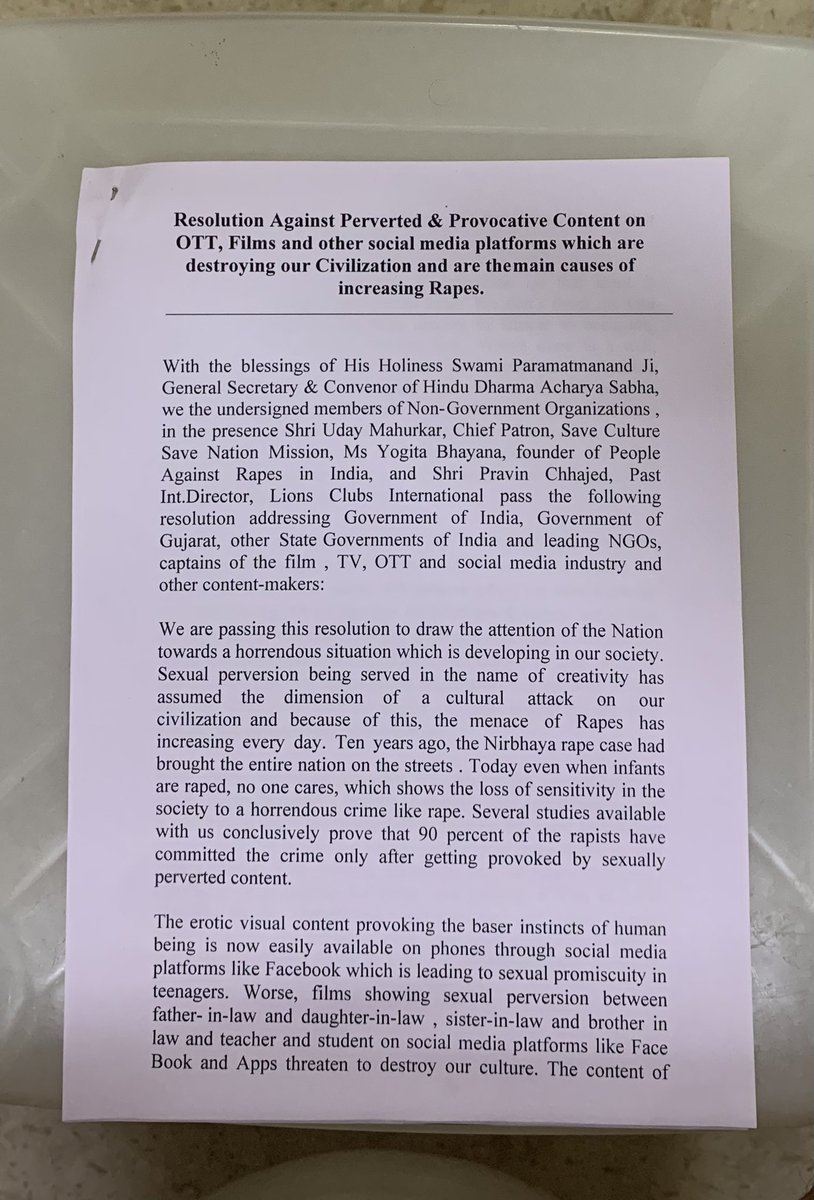 UdayMahurkar's tweet photo. As a patriotic citizen of Bharat do you want a stop to sexually perverted content on OTT, social media platforms, films &amp; pornography which is the main cause of rapes &amp; cultural degradation ? If yes, then do read this resolution passed at national conference against evil content. https://t.co/v1EfwV7CXZ