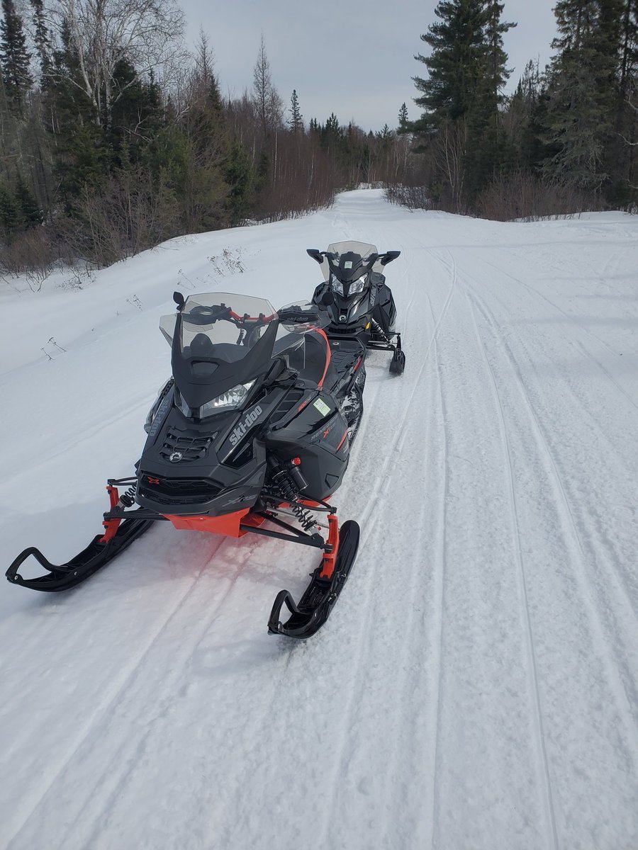 North Bay hat trick for the family. Awesome outdoor rink in Callender, knights vs battalion Sunday aft, and dad found a sled bunny on the trails!