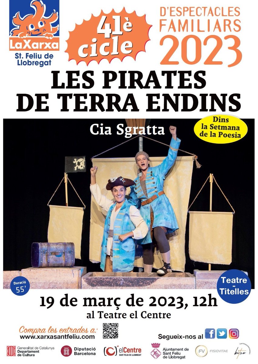 ⚠️⚠️🎉Diumenge vinent a #SantFeliu, XARXA!!🎉⚠️⚠️
Dins la setmana de la poesia rebrem les dues dones de la Cia #Sgratta que ens explicaran històries de dones pirates!!💜
No us ho perdeu!
🎟️ Entrades a 👉🏻
entrades.xarxasantfeliu.com/Espectacle/Sho…
📲 Passa-ho!