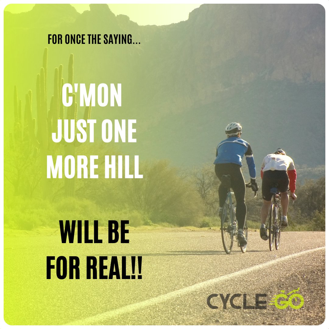 CycleGoApp's tweet image. Undoubtedly, it&apos;s the most feared phrase out there.
You never know if it&apos;s true or not. 

However, you have to give it your all no matter what, to never give up and get to that goal!

#cyclegoapp #FitnessApp #IndoorCycling #cyclingjokes #cyclinglifestyle #cyclingfans #cyclingfun