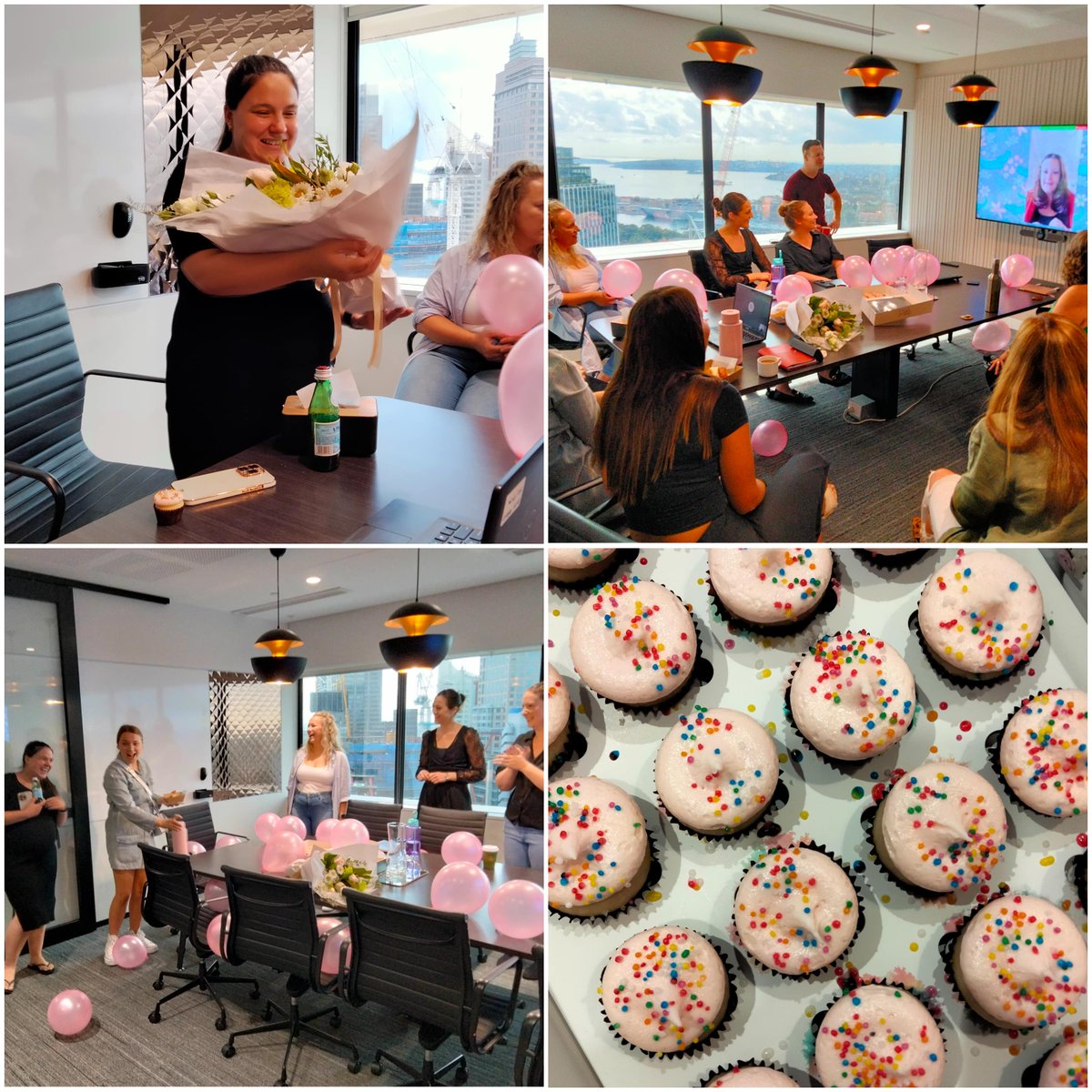 quayappts's tweet photo. The Quay team had a surprise baby shower celebration filled with pink cupcakes and balloons for Kayley who is due very soon! #QuayAppointments #BabyCelebration https://t.co/2P1A1Asn8p