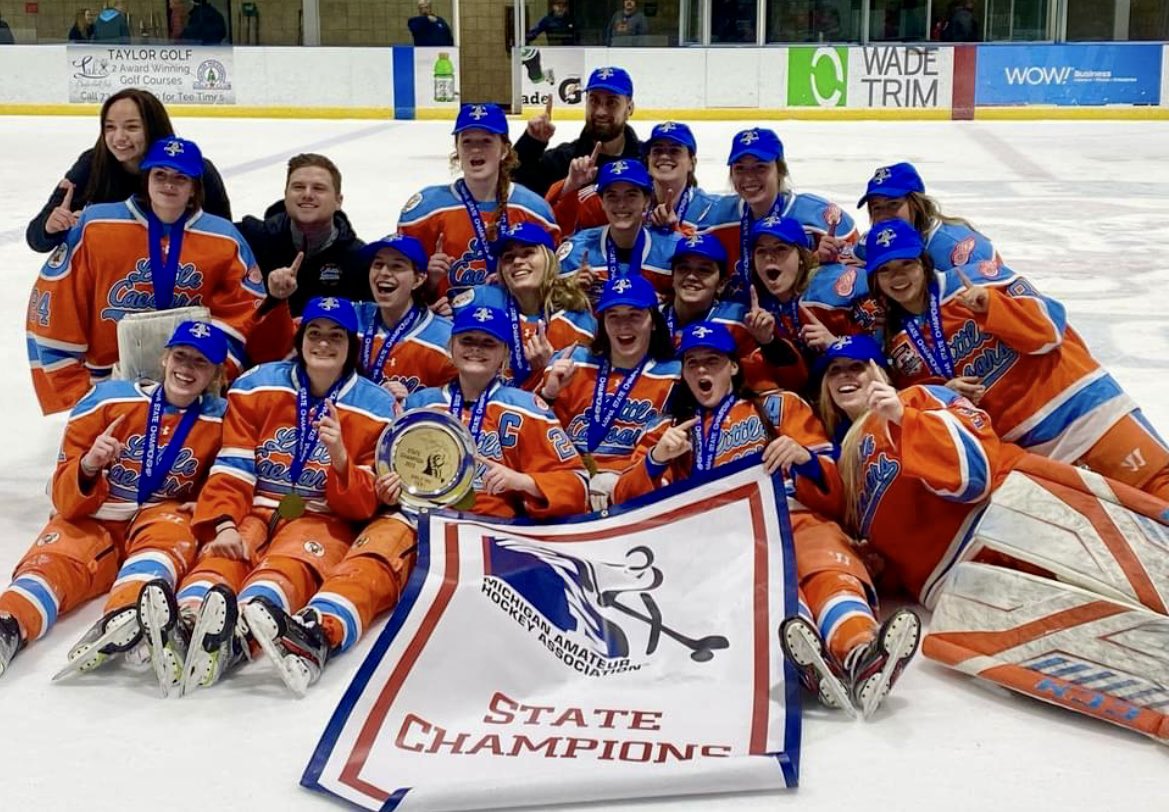 Caesars19uGirls's tweet image. State Champs and Natty bound! Back to back wins vs Belle Tire to clinch! 🧡💙🏒See you in Dallas! 🤠
