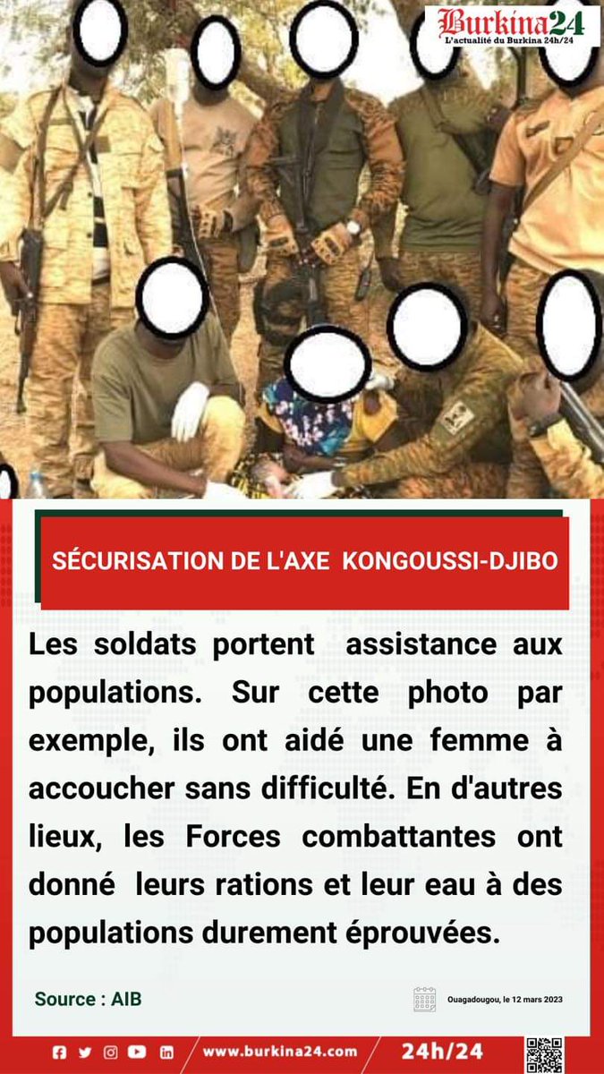 burkina24's tweet photo. 🔴 Sécurisation de l'axe Kongoussi-Djibo: Les Forces combattantes portent assistance aux populations dans leurs progressions (AIB)  

https://t.co/gfu3gXx9pI https://t.co/n95PYjA4No