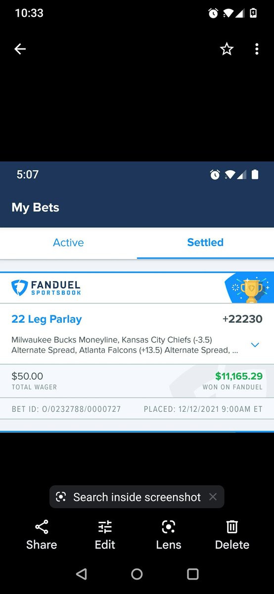 I see people fudding @CarlosOMFG 

I want to show you what a sportsbook is up against.

That same day, I had a 24 leg parlay to pay out $1,800,000 and it came down to Amanda Nunes vs Juliana pena #1. 

FanDuel removed my cash out at $10,000.

Luckily for them, Nunes lost. 

Still https://t.co/QJ5zkTGdkK