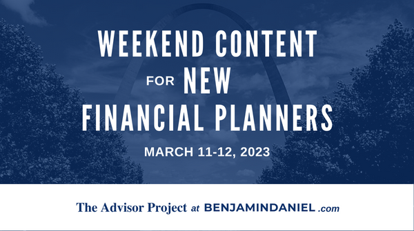 'Planning Opportunities from SECURE Act 2.0' ft. @Plancorp_LLC's Brian King, 'Protocol for Following Up After An Interview' by @NewPlnrRec, and more…

👉 benjamindaniel.com/weekend-conten…