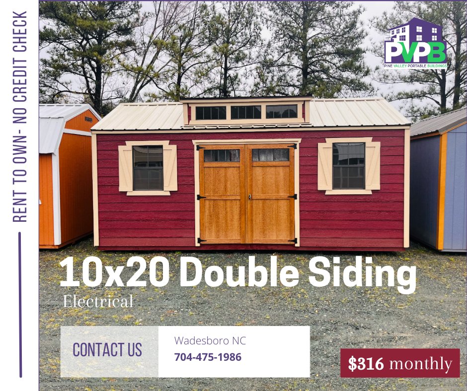 PVPB_Portable's tweet photo. 🌺Spring has sprung and so have our deals! Get this beautiful 10x20 Double Siding building with electrical for only 💲7900 or 💲316 monthly Rent to Own. 

Contact us now!

🔗https://t.co/oaKbYQwCvK
🌲1135 Holly St, Wadesboro NC
☎️ 704-475-1986
#pvpb #sheshed  #storagesolutions https://t.co/tmt3AB7qhq