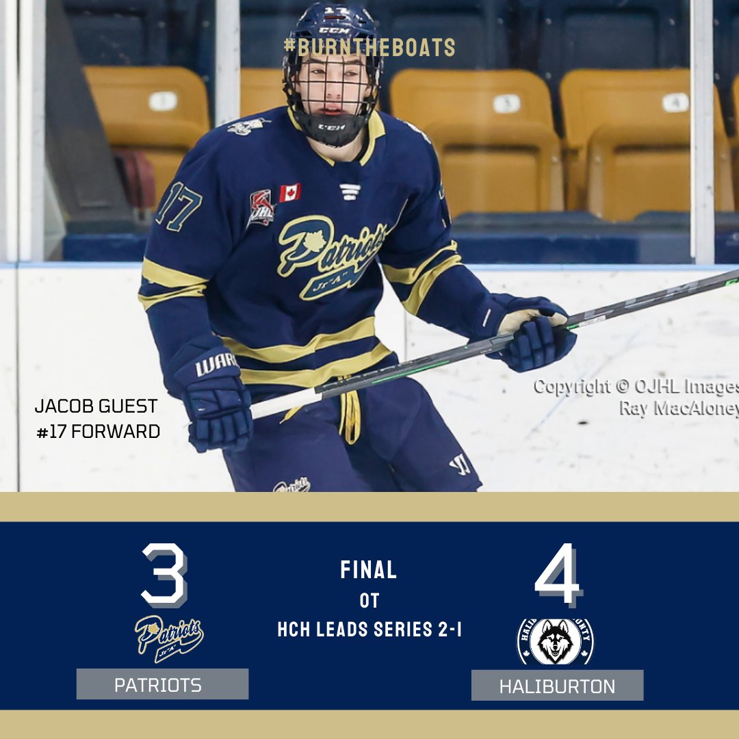 🚨Final Score OT

 Haliburton 4 - 3 Pats 🐺

Haliburton leads series 2-1

#BurnTheBoats #patsnation #torontopatriots #ojhl #jra