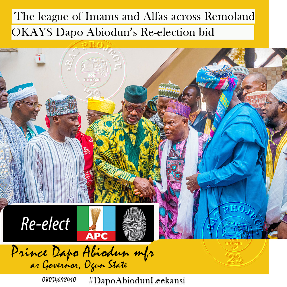 BatProjects23's tweet photo. The league of Imams and Alfas across Remoland endorse @dabiodunMFR re-election bid.
#ISEYA 2.0
#DapoLeekansi
#BATPROJECT23 https://t.co/0QEbdic4dT
