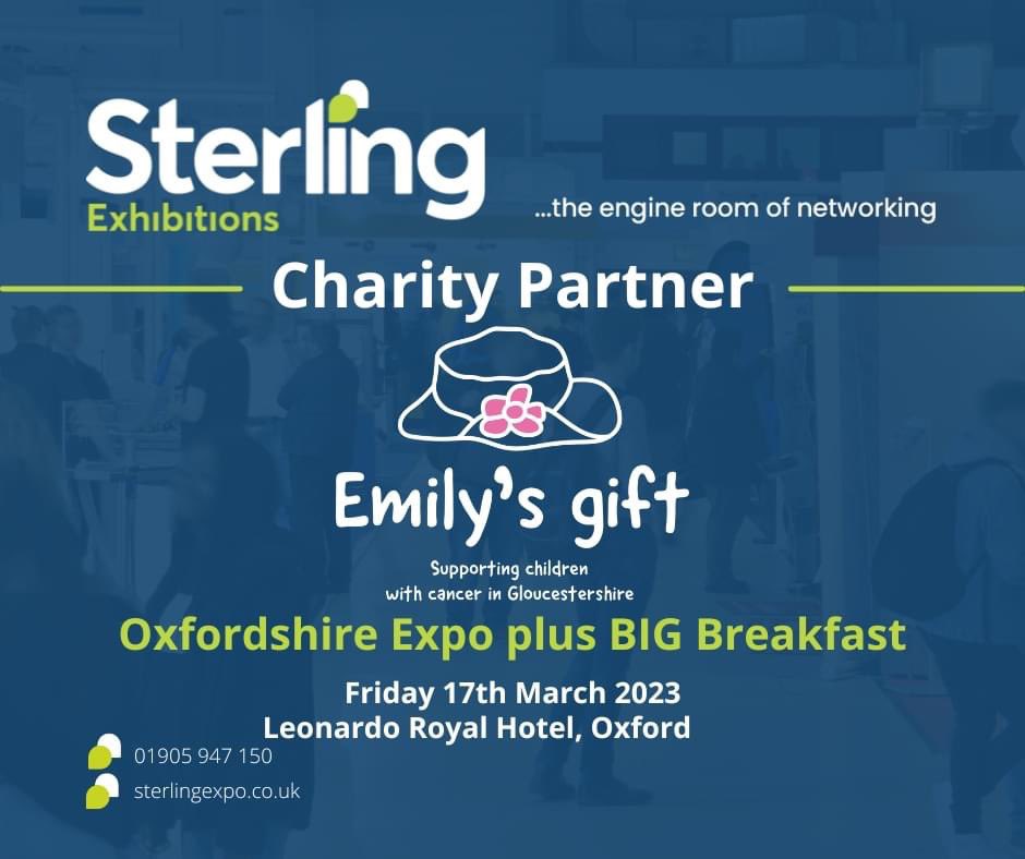 We are looking forward to the @SterlingNetwrks Expo in Oxford next Friday @SN_TraceyDavis @SterlingBizHour 
Talking about supporting sick & disabled children in Gloucestershire 

@juliekentmbe @EmilysGift @AcademiesSand @PunchlineGlos 
#networking #charity #its4thekids