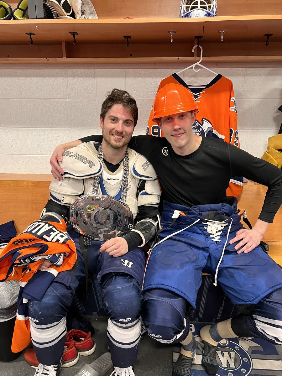 Beaudoin takes the #2isgood chain with 2 goals and 1 being the game winner! Tikkanen wears the Raildawgs hard hat with his 25 saves, including a couple key ones late in the 4-3 WIN over the Mariners!⭐️

#AllAboutTheW | #RailersHC | #Worcester