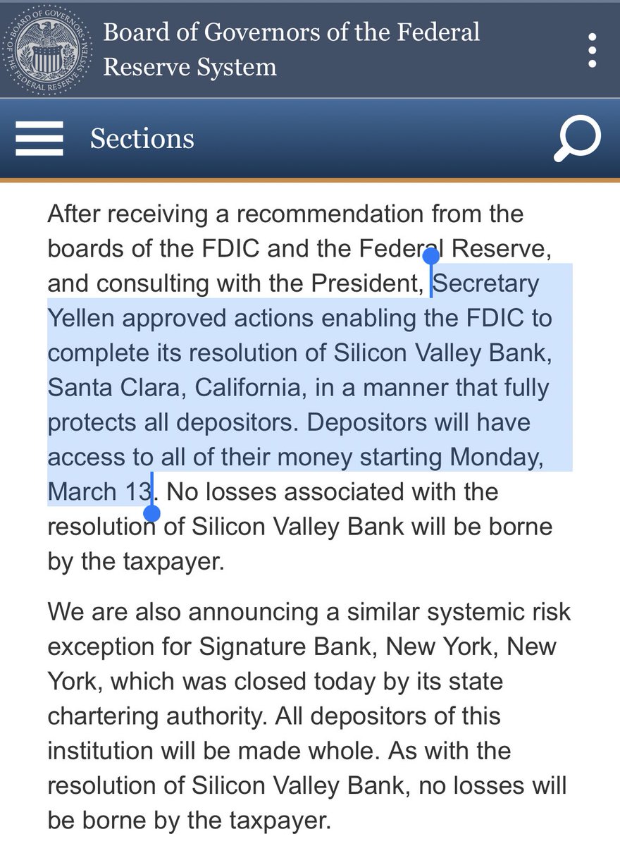 Crisis averted.

Depositors protected.

No losses borne by taxpayers 🙏

federalreserve.gov/newsevents/pre…