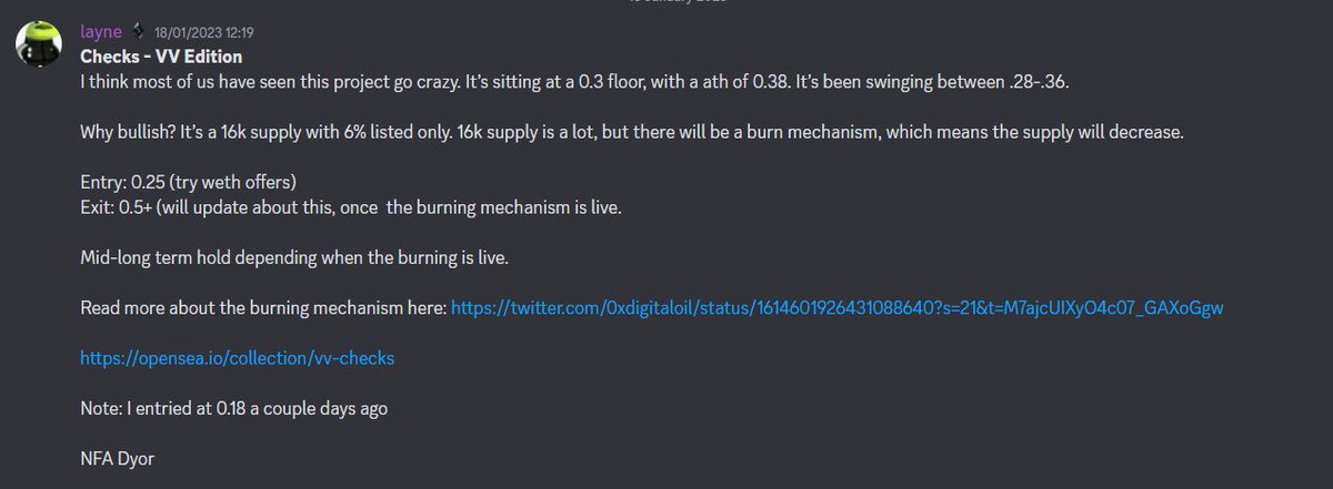 nevbot_bb's tweet photo. 2/🧵@layne__NFT called checks at .25! This resulted in some members getting 10+Ξ profit. https://t.co/H8SDwnUhR7
