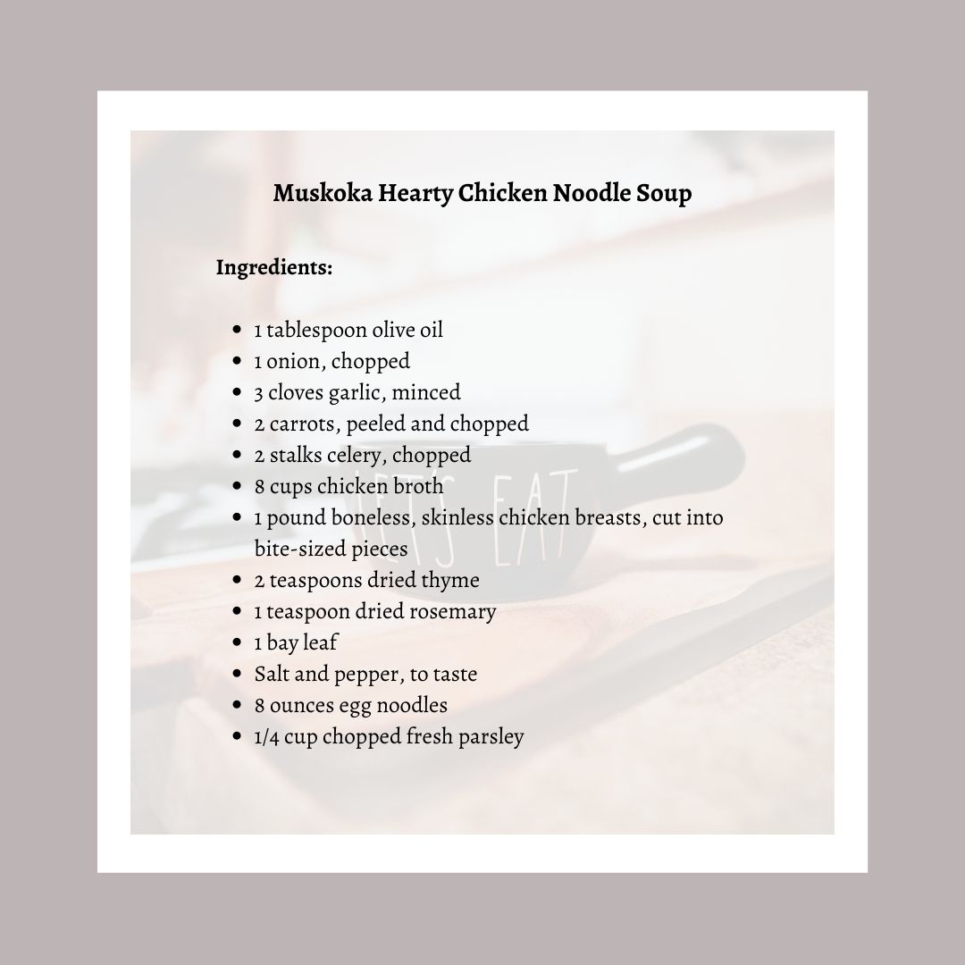 MuskokaChair's tweet photo. Nothing says comfort like a warm bowl of homemade soup on a chilly day. Try this recipe for hearty chicken noodle soup, made with fresh vegetables and tender chicken. It's the perfect dish to enjoy on a cozy cottage weekend. https://t.co/veQkyoANHT