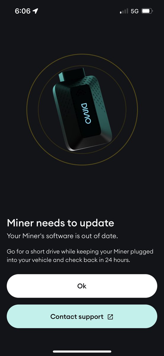 AtownBrown's tweet photo. Tried connecting @DIMO_Network device to my @Toyota 4runner, keeps throwing miners software is out of date error when I try that route and the toyota remote connect route also errors out even though credentials are fine. Wanted to be eligible for airdrop π’ #DriveWithDimo https://t.co/c5XBhYgEEZ