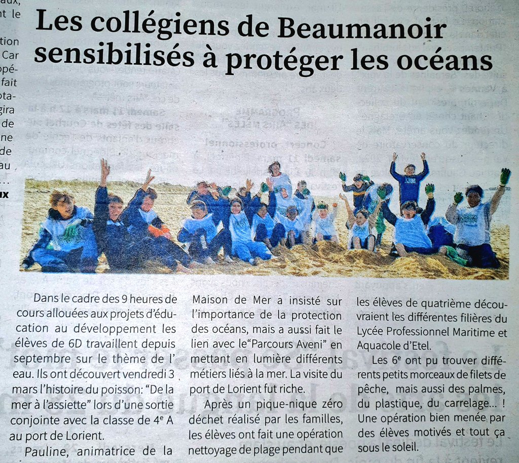 Un beau projet #EDD porté par une classe de sixième 😉.
Des apprentissages directement sur le terrain.  #Parcoursavenir #protectiondesoceans
#ecocitoyens . 
Merci @InfosPloermel 🧡 @MaisonDeLaMer