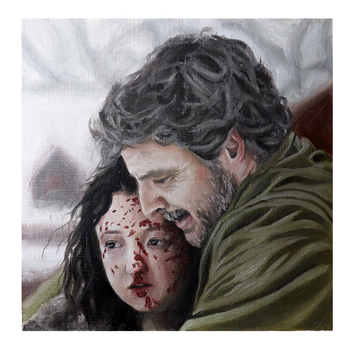 charlozel's tweet photo. oil painting of Joel and Ellie #tlou #TheLastOfUs https://t.co/hyXEiEAaRw