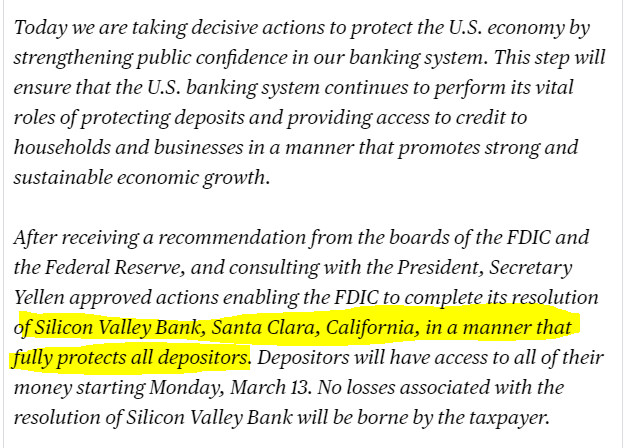 #SiliconValleyBank, la #Fed annuncia programma di emergenza (saranno protetti tutti i depositi). Stesso trattamento per #Signature bank. I futures a #WallStreet prima salgono poi piatti

Fed announces new emergency bank term funding program for #SVB e Signature bank