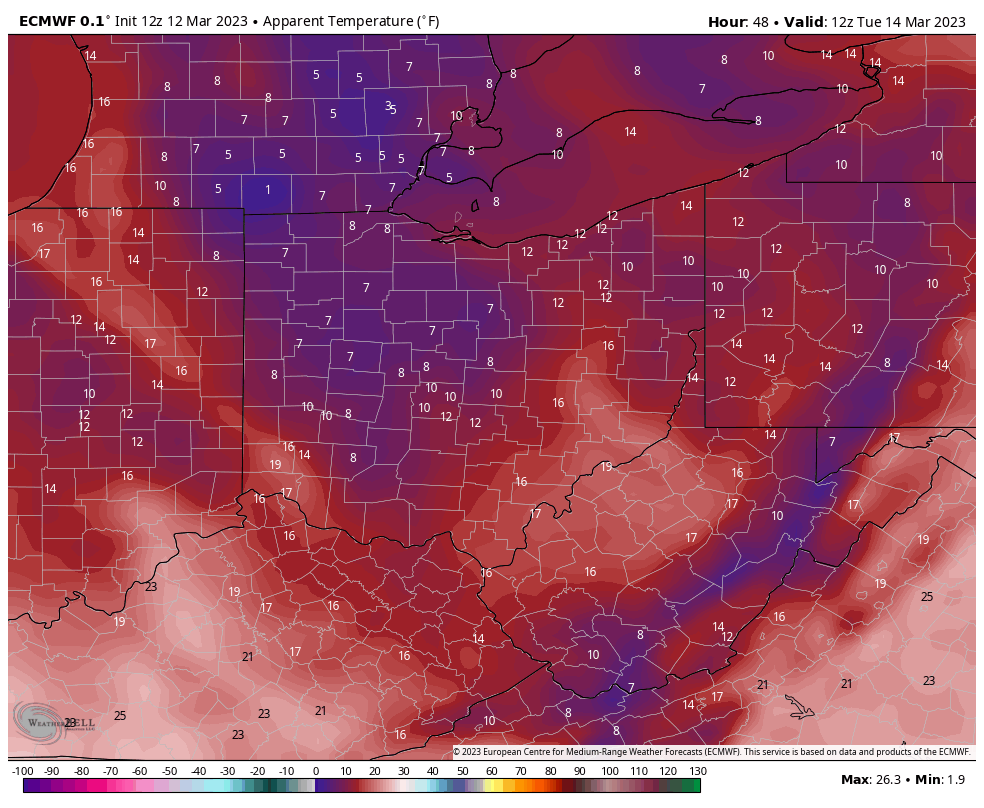 RossCaruso93's tweet photo. Snow again tomorrow and some much colder air in store for the start of the week...Wind chills will be in the single digits across the state Tuesday morning! #ohwx #10tv #whatspring https://t.co/1D0Y1K4oQM