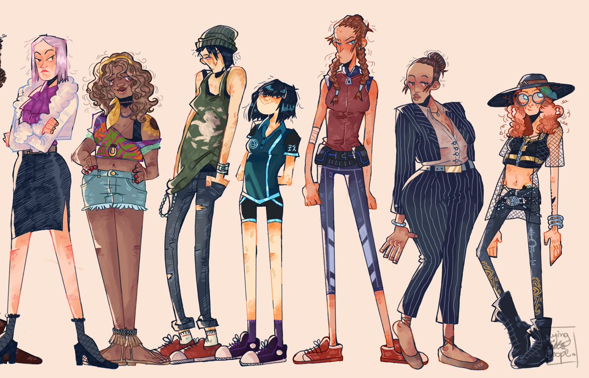 cryinglittleart's tweet photo. I'M FINALLY DONE! Every original, female DbD survivor! I mainly wanted to do this as an exercise for different shapes and face/body character features! But it also ended up being great coloring practice. ♥

#DeadbyDaylight #DeadByBHVR #dbd https://t.co/Sux37Guv4Q