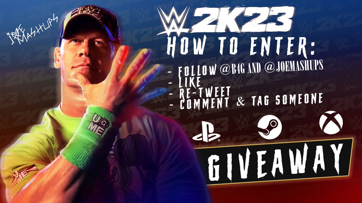 JoeMashups's tweet photo. 🚨Another #WWE2K23 GIVEAWAY🚨

How to enter:

-Follow @B4GTV &amp; @JoeMashups 
-Like
-Re-tweet
-tag someone in the replies

Time limit: 2 Days https://t.co/SKPTbIP39n