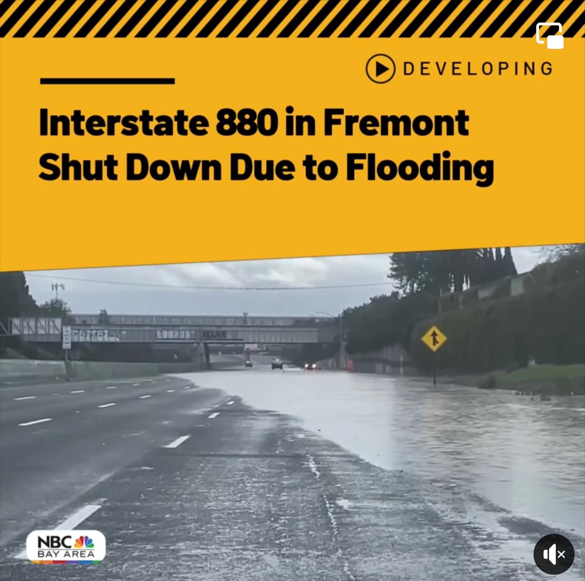 #BREAKING: Both directions of Interstate 880 in Fremont — between Thornton Avenue and Mowry Avenue — remain closed indefinitely due to flooding since this morning. The latest in a LIVE report at 5 PM on NBC Bay Area. @nbcbayarea #Interstate880 #CaliforniaStorms