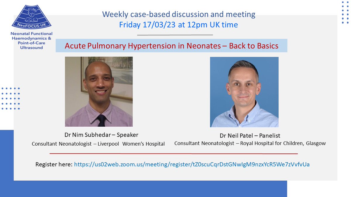 Join us next Friday 17/3/23 to listen to this exciting talk by @nvs1965 #Neonatalhaemodynamics @ScotNeoPOCUS @NeoHemodynamics Register here: us02web.zoom.us/meeting/regist…