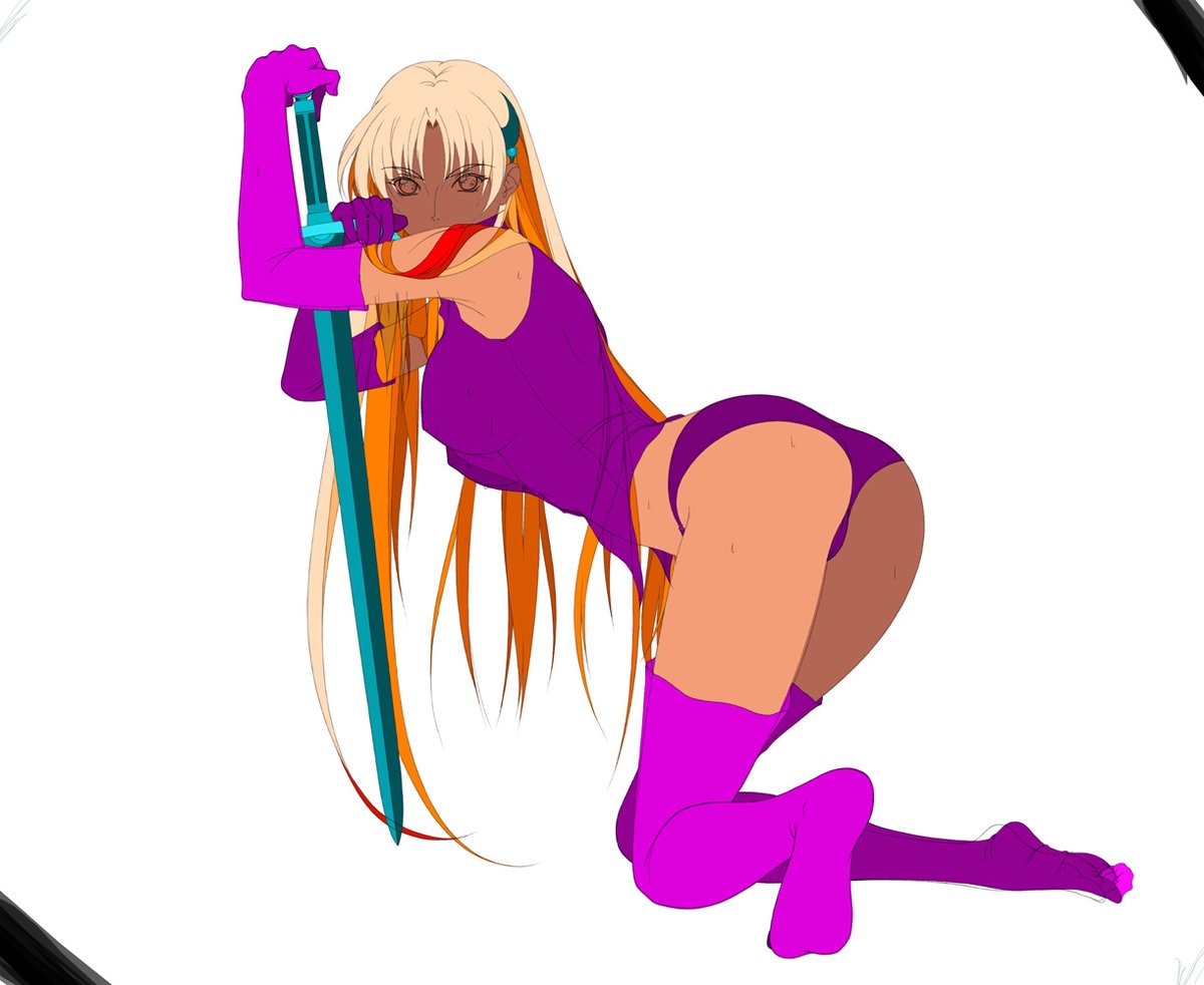 #ワーズワース のシャロンの脱衣CGの完成までを見ていこう!2😉
色分けした所。(表情がまだ)
昔はドット単位の塗り分けでパーツ毎に全て違う色を入れて判りやすくしてましたが、今は方法が変わって同じ色を使ってますね。
髪の毛なども細かく分けてあるのが分かりますね～。 