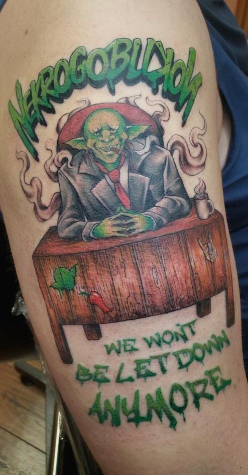 Machomin512's tweet photo. Got my @Nekrogoblikon tattoo finished. Can't wait to see em twice in June! @JohnGoblikon https://t.co/U1DLamOu3d