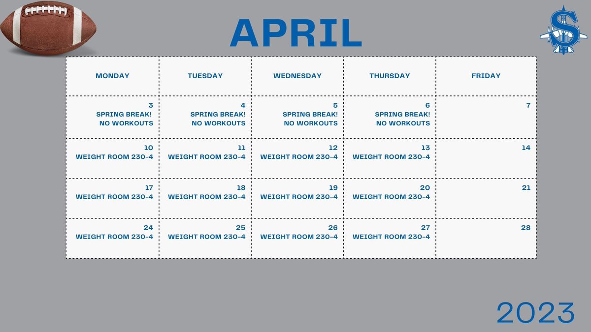 SWMHS_Football's tweet photo. 🚨Attention College Coaches🚨
Come check us out in the weight room Monday-Thursday 230-4
Check out the calendar for Spring Break &amp; Holidays

DM with questions 
Contact @CoachCarey_ https://t.co/LgSCJj04kE