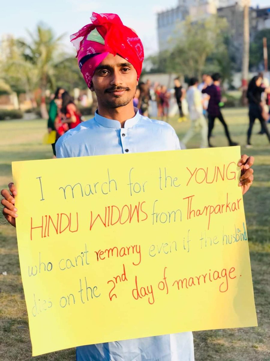 "I march for the young Hindu widows of Tharparkar who cannot remarry even if their husbands die on the second day of their marriage." - Hemraj Singh 

<a href="/BBhuttoZardari/">Bilawal Bhutto Zardari</a> 
<a href="/AseefaBZ/">Aseefa B Zardari</a> 

#AuratMarch 
#AuratMarch 
#AuratMarchLahore 
#AuratMarchkarachi