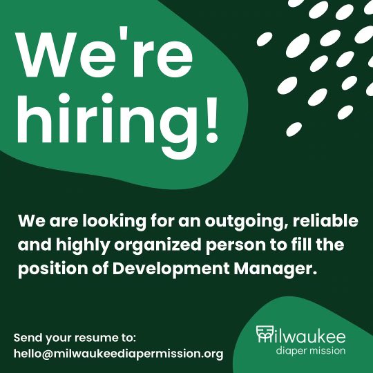 Join our growing team! We are seeking a Development Manager to lead Milwaukee Diaper Mission to meet fundraising goals through annual appeals, grants, events and donor retention activities. More details here: jobsthathelp.com/job/milwaukee-…