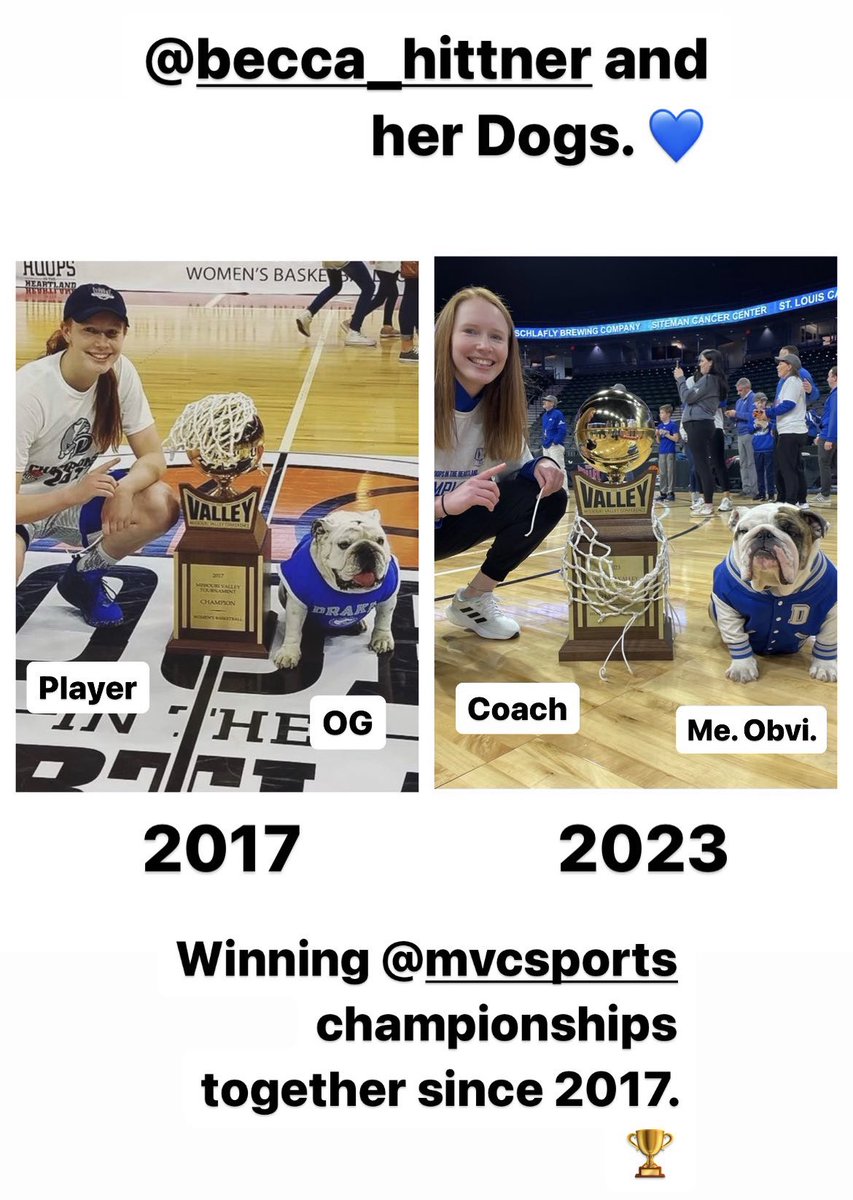 DrakeUGriff's tweet photo. Iโm feeling all melancholy over this side by side. ๐๐ถ๐๐ @DrakeUniversity @DrakeWBB @ValleyHoops @MVCsports #IAmSoProudToBeYourDog #OriginalGriff https://t.co/lbCnWhYXd0