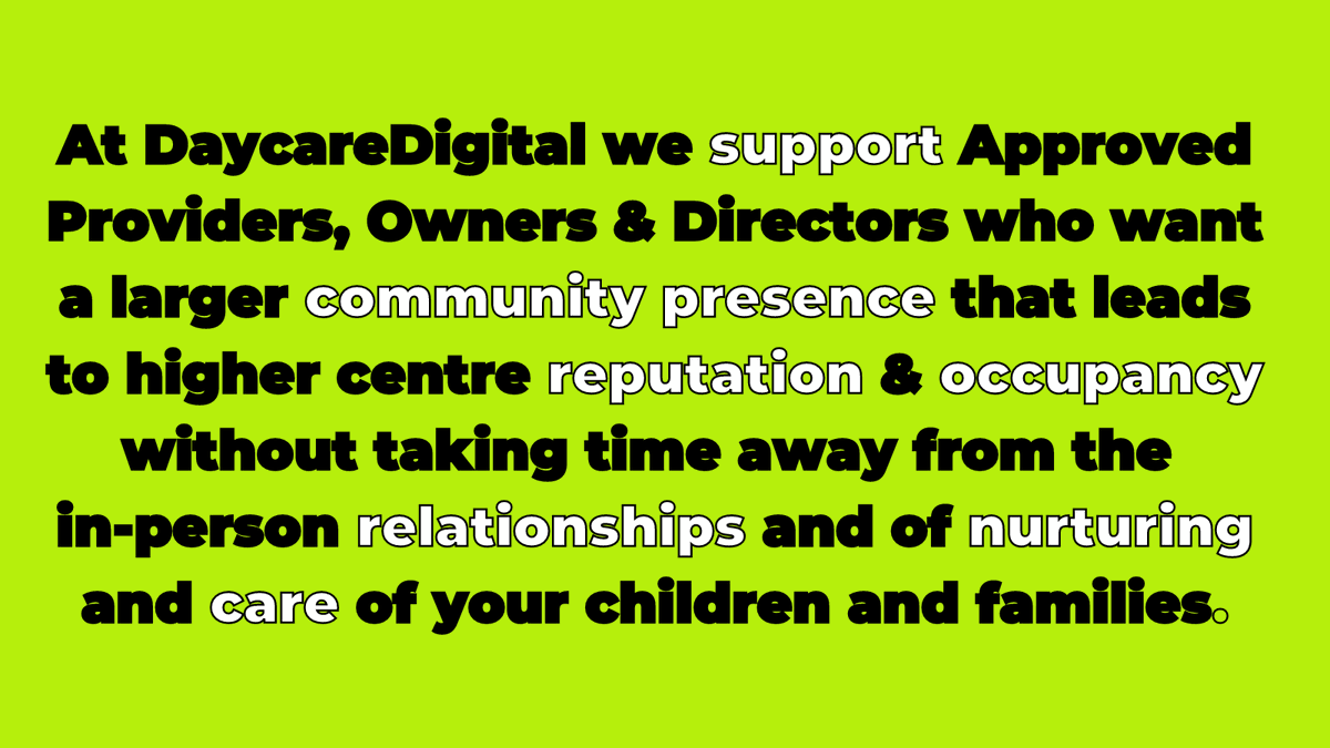 Welcome to #DaycareDigital 

Experts in Early Childhood and Marketing and Communication, working with Early Childhood leaders for greater community presence & centre occupancy.

How are you connecting with your families and community?

#earlychildhood #eylf #earlyyearseducation