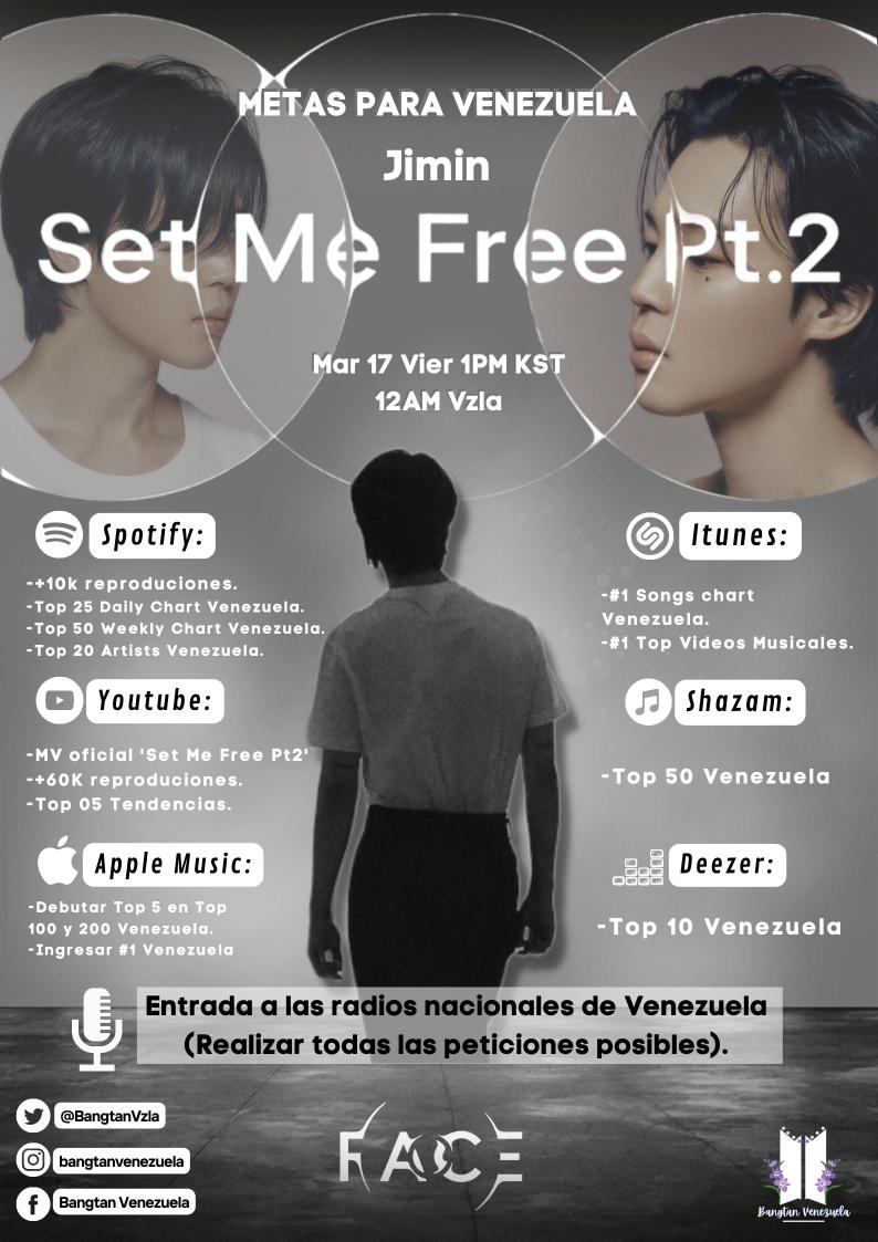 BangtanVzla's tweet photo. [Metas ‘Set Me Free Pt.2’ en 🇻🇪]

Ve-ARMY, prepárense para escuchar lo que será el pre-lanzamiento del álbum en solitario de Jimin 'FACE'☁️

🗓: 17/03/2023
⏰: 1PM KST / 12AM 🇻🇪

🙏RT PARA DIFUNDIR🙏

(+)��

FACE IS COMING
#SetMeFree_Pt2GoalsAreHere
#지민 #Jimin #Jimin_FACE #BTS https://t.co/JyBOYPUooo
