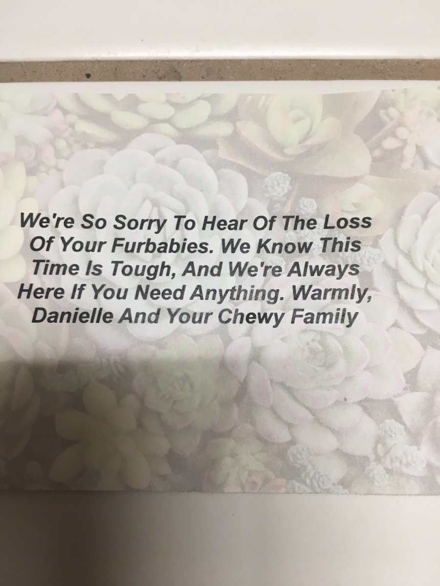 AgentKrisBaker's tweet photo. @Chewy So impressed with the sweet note of condolence re the loss of our sweet boys, Diffy &amp; Snickers. The credit for unused prescription dog food &amp; insulin (&amp; will be donating to a local rescue as suggested), was wonderful, the kind gesture of flowers is over the top! Thank you! https://t.co/F6XqMUKxmI