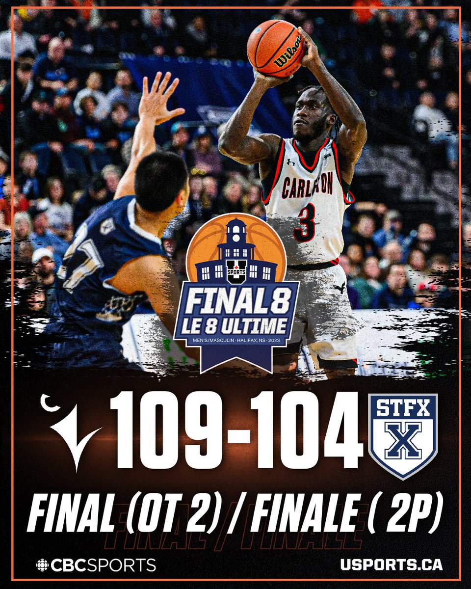 🏀 MBB: Carleton takes down STFX 109-104 and are your 2023 U SPORTS Men’s Basketball Final 8 Champions!

🏀 BBM: Les <a href="/CURavens/">Carleton Ravens</a> battent les <a href="/StFXAthletics/">StFX Athletics</a> 109-104 et sont vos champions du Tournoi 8 Ultime de basketball masculin de U SPORTS 2023!

#ChaseTheGlory | #ViserHaut