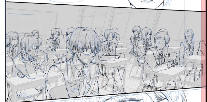 今月中に初回あっぷ目指して、昨日はモブたくさん描いてました。ネームする自分とペン入れする自分は別人。なんでこんなコマいっぱい置いたんや…🫠 