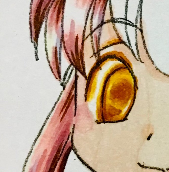 おはようです試し描きですカラーインクの色つけをコピックで再現するのに苦労してます 