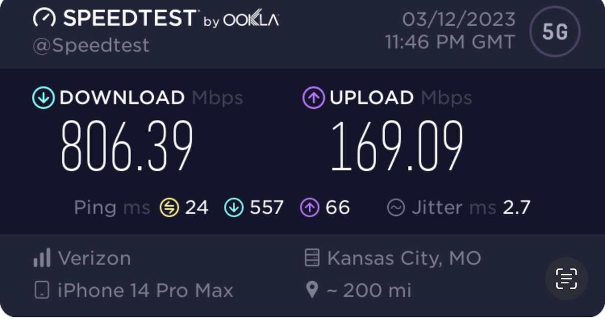 technicholas1's tweet photo. @SneedTech fastest upload I’ve ever seen on 5G C Band. I’m in West Des Moines, Iowa. https://t.co/BJKrilRmDs