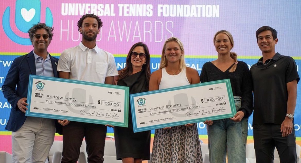 Congratulations to #AndrewFenty and @peyton_stearns on receiving the @UniversalTennis Hurd Awards

Each of them receive $100,000 to help them with their professional careers grow! Well deserved 👏🏼