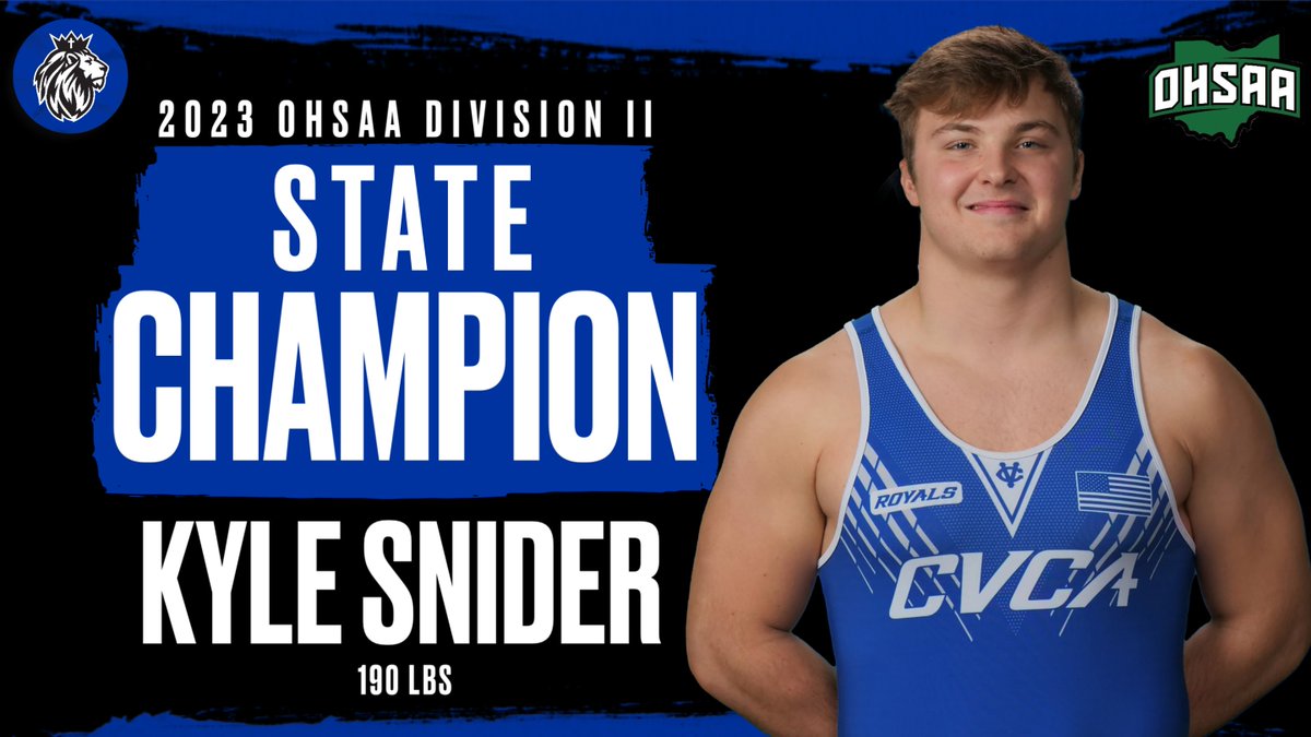 STATE CHAMP! Senior Kyle Snider wins the D2 Title at 190. He is now a 2x State Champ! #CVCA #MightyRoyals