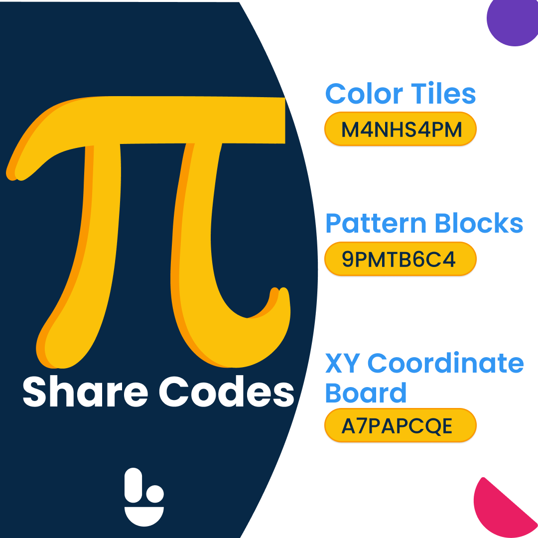brainingcamp's tweet image. Plan ahead for Pi Day with three activities to choose from!
1️⃣ Color Tiles: M4NHS4PM
2️⃣ Pattern Blocks: 9PMTB6C4
3️⃣ XY Coordinate Board: A7PAPCQE
#MathResources #PiDayActivities #PiDay #π