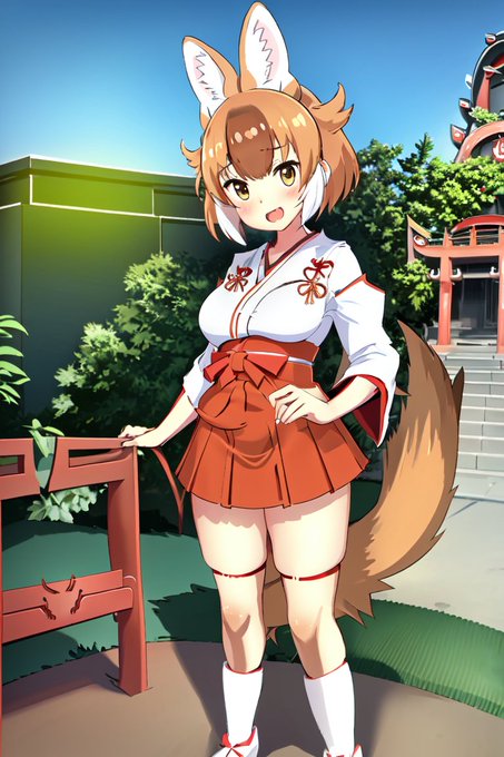 AI描きプログラムでドールの巫女服装を作ってみました。 従来の巫女服装から少し改造しました⛩🐕

#けものフレンズ
#stablediffusion 
#AIイラスト #AIart 