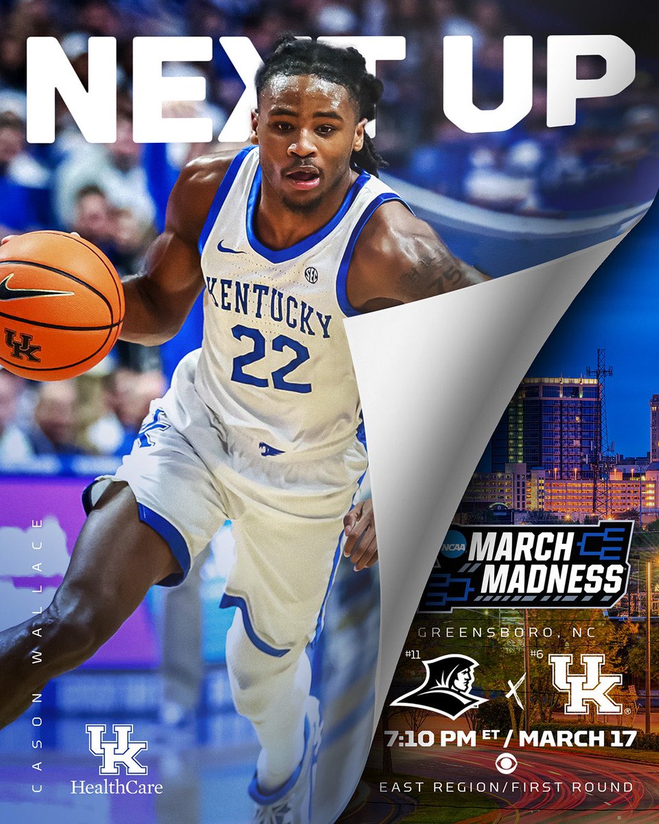 KentuckyMBB's tweet photo. The bracket is set 📺👀

Kentucky-Providence at 7:10 p.m. ET on Friday on CBS. https://t.co/eC8TjernDi