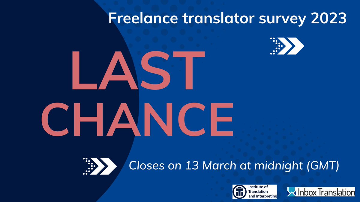 Inbox Translation (@inboxtranslate) on Twitter photo 🚨LAST DAY ALERT🚨 Freelance translators, don't miss your chance to have your say on rates in our Freelance translator survey 2023! Your insights will help everyone in our profession. 
Take the survey now: surveymonkey.co.uk/r/freelance-tr… 
w/ 
@ITIUK 🚨LAST DAY ALERT🚨 Freelance translators, don't miss your chance to have your say on rates in our Freelance translator survey 2023! Your insights will help everyone in our profession. 
Take the survey now: surveymonkey.co.uk/r/freelance-tr… 
w/ 
@ITIUK