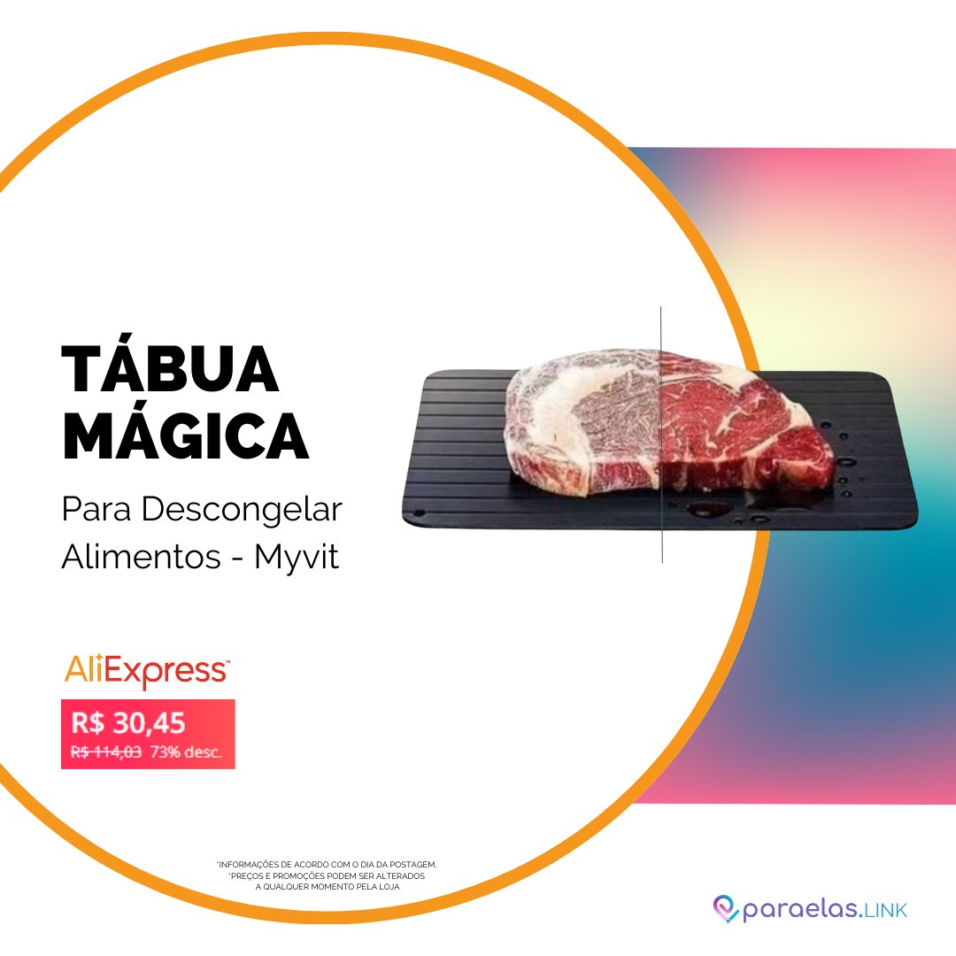 paraelaslink's tweet photo. Tábua que descongela alimentos de maneira uniforme e rápida, feita com material de qualidade, condutor térmico para acelerar o processo de descongelamento.
Vem conferir 👉https://t.co/OjnF2rBqRm👈

#acheinaali #coisasdecasa #utensilios #aliexpress https://t.co/bBxp2BCha1