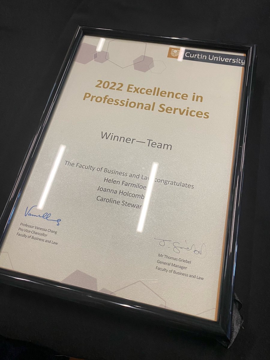 BankwestCurtin's tweet photo. Our wonderful professional team members have won the 2022 Excellence in Professional Services award at the @CurtinFBLR Staff Awards.

Caroline Stewart, @joannaholcombe + Helen Farmiloe are the small but mighty team that bring our events and research to life.

Congrats team!👏 https://t.co/nmyMSaZ0CT