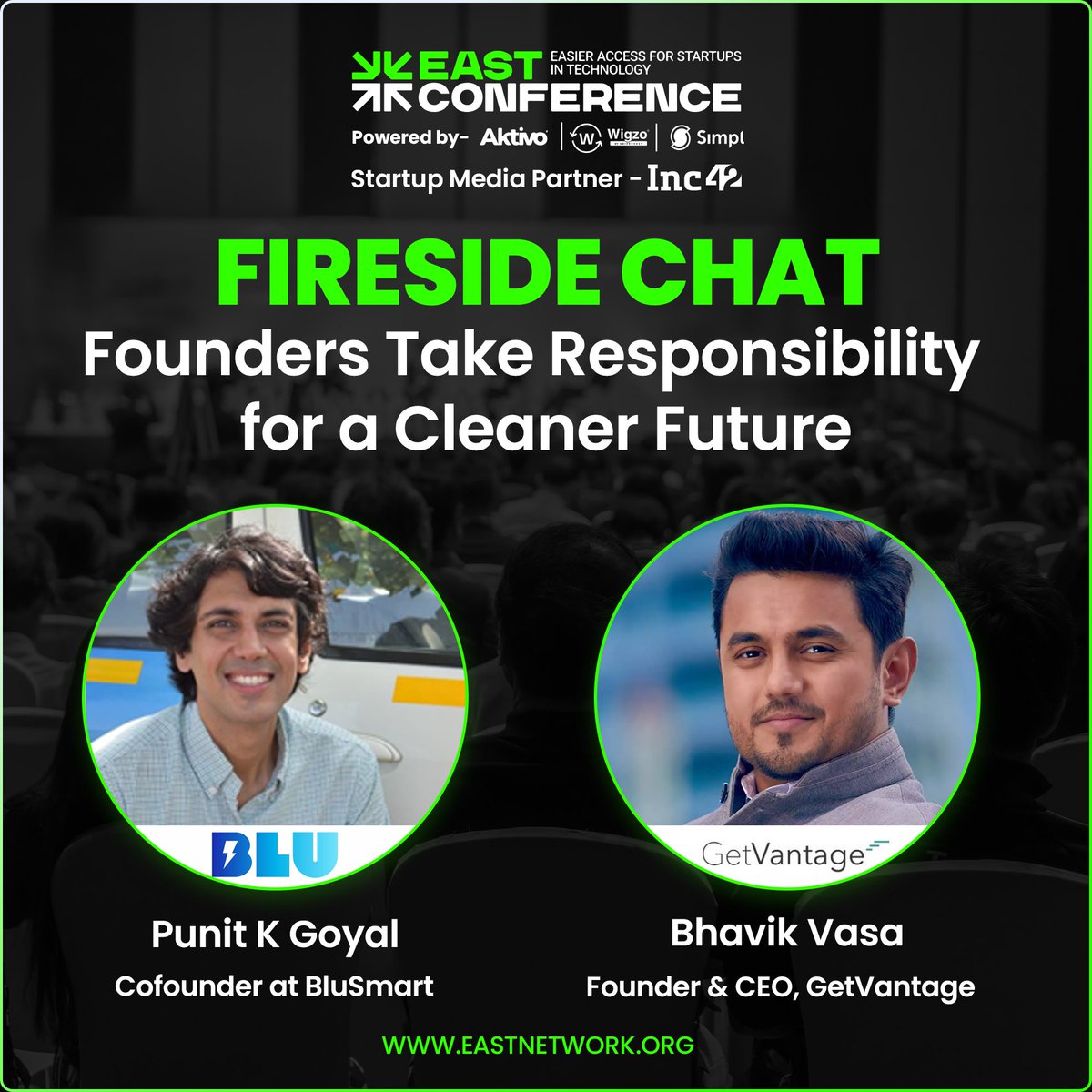 EASTNetworkhq's tweet photo. @BluSmartIndia  is one of the first 100% electric, sustainable, &amp; reliable urban mobility solutions in India, @BluSmartGoyal  Co-Founder @BluSmartIndia , &amp; @bhavikvasa Founder &amp; CEO @GetVantage_Co who will be chatting about what it takes to run a sustainable business in 2023. https://t.co/P5Zgw5keha