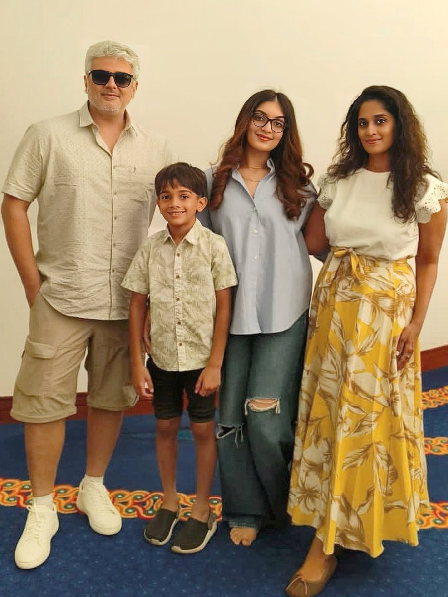 SK_Maxxx's tweet photo. Ajith's Latest Click with his Family 😍

இந்த மாதிரி விஜய் ரீசன்ட்டா அவன் பேமிலியோட இருக்குற மாதிரி Pic காட்டுங்கடா பாப்போம் 😂👎🏻

#Thunivu #AjithKumar #AK62 https://t.co/D1cweVO5IV